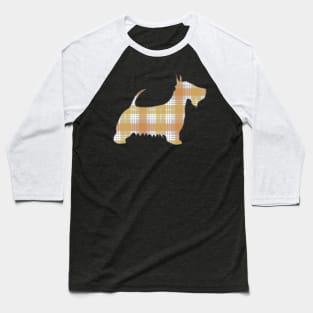 Metallic Gold, Silver and Bronze Tone Tartan Scottish Terrier Dog Silhouette Baseball T-Shirt